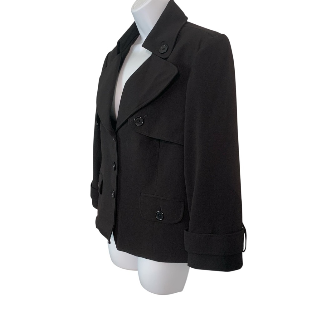 LIFESTYLE ATTITUDE by Larry Levine Black Cropped Trench Jacket Sz 10 - Picture 4 of 5